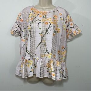 Max sport  perforated blouse cherry blossom print pink flutter sleeve size XL